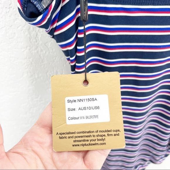 Niptuck Sailor Stripe Navy Cross Front One Piece Swimsuit Size US 6 NWT - Picture 3 of 10